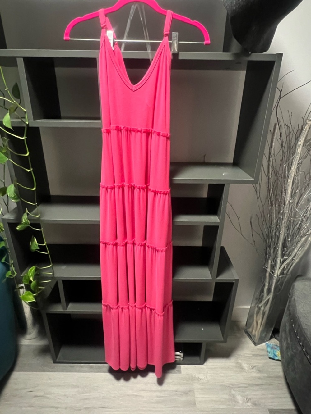 Sleeveless Tiered Maxi Dress in Hot Pink